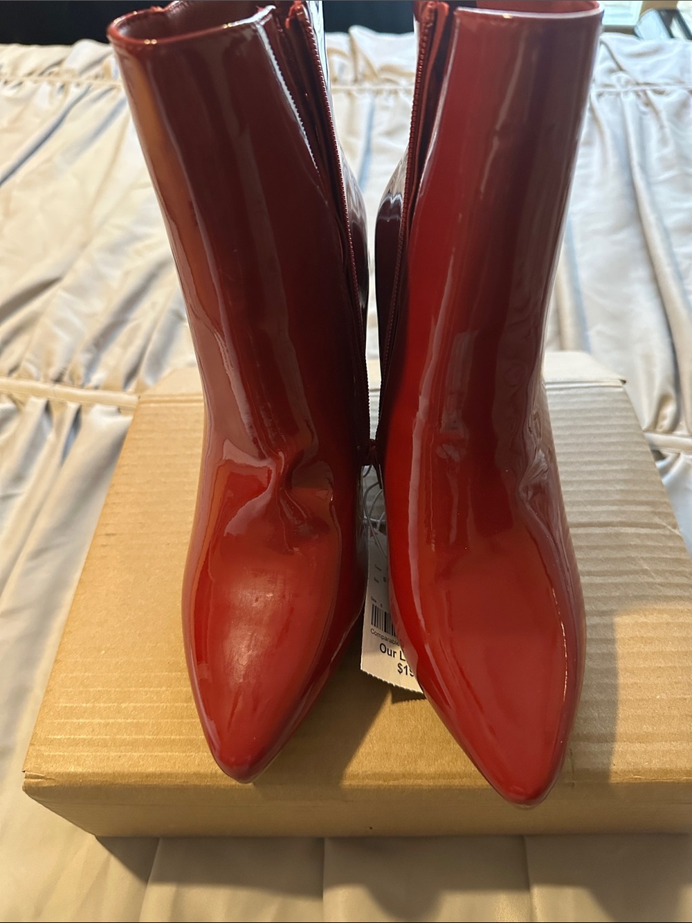 Sugar Red Patent Pointed-Toe Ankle Booties